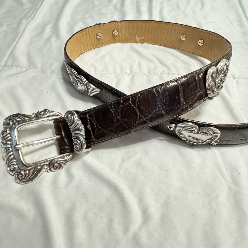 Brighton Romantic Heart Vintage 42409 Women’s Belt Brown Croc Leather 1995 VTG